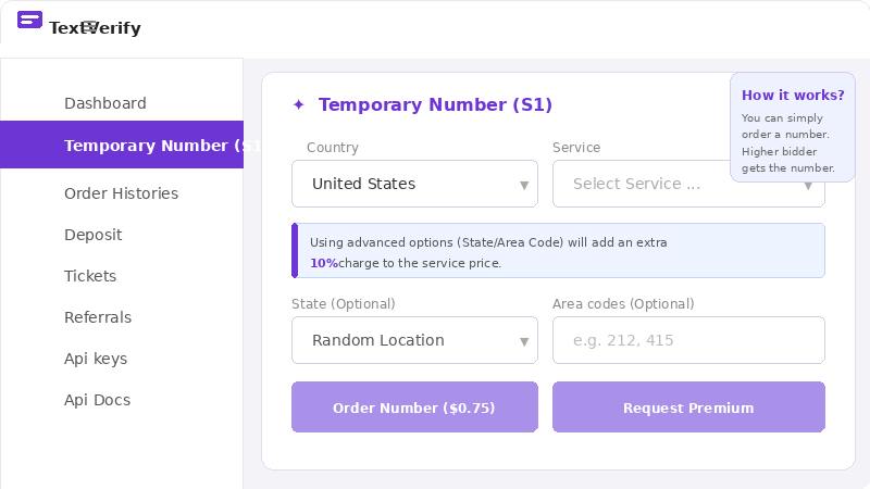 TextVerify homepage - Step 1