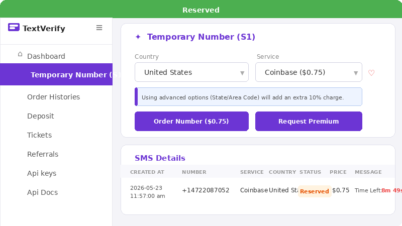 TextVerify homepage - Step 1