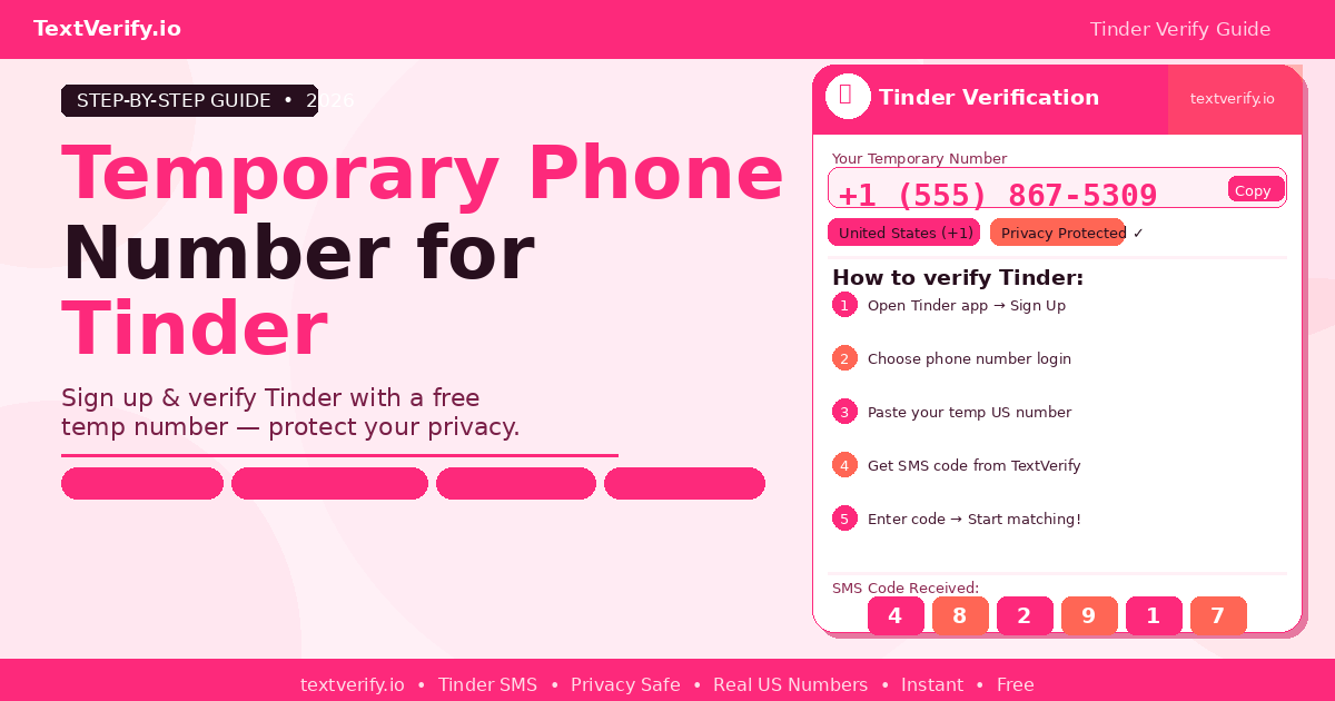Temporary phone number for Tinder verification using TextVerify.io — protect your privacy