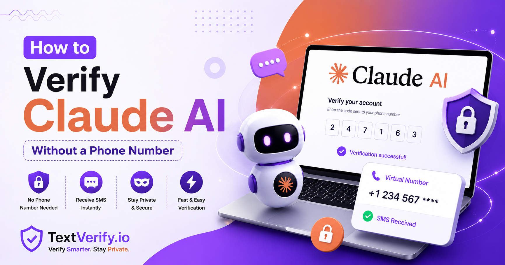 How to Verify Claude AI Without a Phone Number using a secure temporary SMS verification number from TextVerify.io.