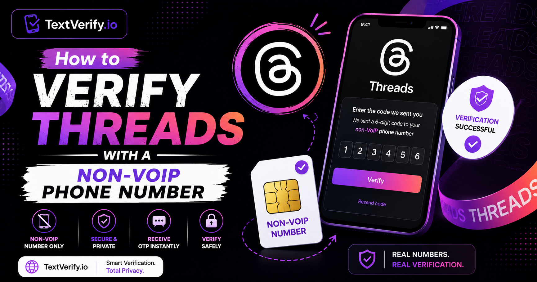 How to Verify Threads with a Non-VoIP Phone Number using trusted SMS verification numbers from TextVerify.io.