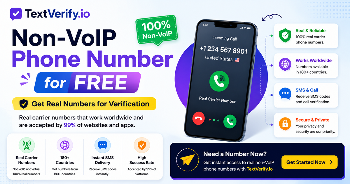 Non-VoIP Phone Number for Free using secure temporary SMS verification numbers from TextVerify.io.
