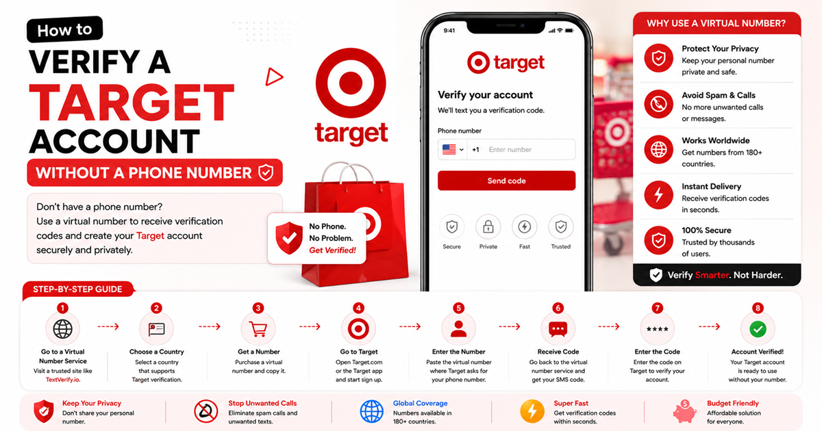 How to Verify a Target Account Without a Phone Number using a secure temporary SMS verification number from TextVerify.io.